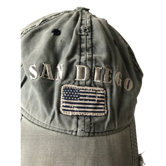 Flag Patriot San Diego California Green White Distressed Denim Adjustable Cap Ha - Picture 7 of 9